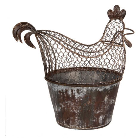 Kovový košík s drátěným motivem slepičky s patinou – 39x39x25 cm cm Clayre & Eef