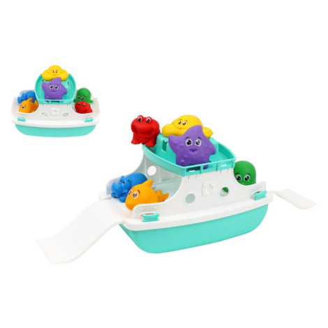 Loď/Trajekt do vody plast s doplňky v síťce 16x16x25cm Teddies