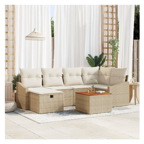 vidaXL Sada zahradních pohovek s polštářem 7 pcs Béžová Poly ratan