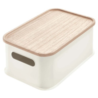 Bílý úložný box s víkem ze dřeva paulownia iDesign Eco Handled, 21,3 x 30,2 cm