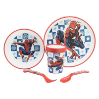 STOR - Dětské plastové nádobí Spiderman (talíř, miska, sklenice, příbor), 74785