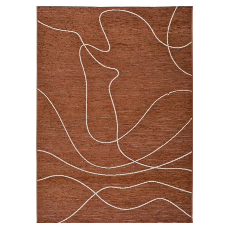 Tmavě oranžový venkovní koberec s příměsí bavlny Universal Doodle, 77 x 150 cm