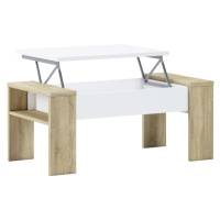 Konferenční stůl PULA se zvedací deskou — 98x50x43-54 cm, dub sonoma/bílá