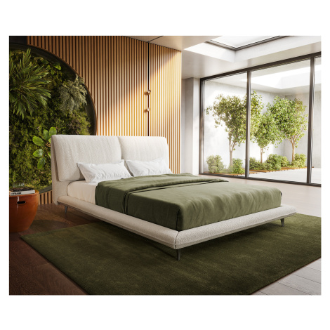 DELIFE Čalouněná postel Cusino 140x200 cm bouclé krémovo-bílá