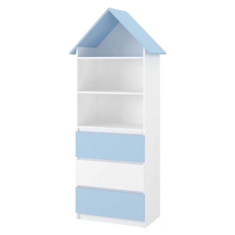 NELLYS Dřevěná knihovna/skříň na hračky Nellys Domeček A3, bílá/modrá