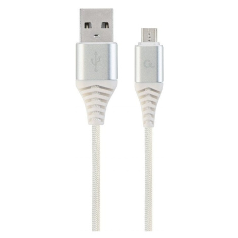 Gembird kabel CABLEXPERT USB-A - MicroUSB, M/M, opletený, PREMIUM QUALITY, 2m, bílá/stříbrná - C