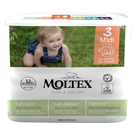 MOLTEX Pure&Nature Plenky jednorázové Midi 4-9 kg, ekonomické balení (4x 33 ks)