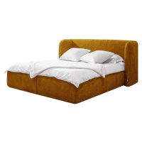 Okrově žlutá čalouněná dvoulůžková postel s úložným prostorem s roštem 160x200 cm Louise – Boboc