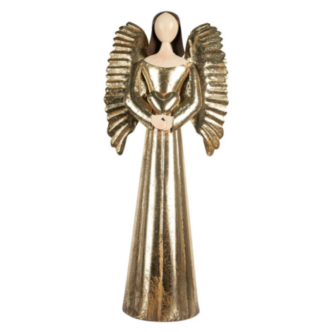 Velká dekorační figurka zlatý anděl se srdcem – 29x18x68 cm Clayre & Eef