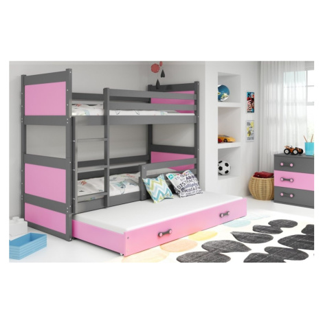 BMS Dětská patrová postel s přistýlkou RICO 3 | šedá 90 x 200 cm Barva: Růžová