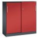 C+P Skříň s posuvnými dveřmi ASISTO, výška 1292 mm, šířka 1200 mm, černošedá/ohnivě červená