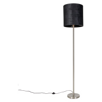 Moderní stojací lampa ocelová černá látkové stínítko 40 cm - Simplo