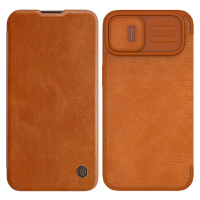 Nillkin Qin Leather Pro Case iPhone 14 kryt fotoaparátu pouzdro flip kryt hnědý