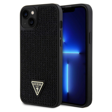 Guess Rhinestones Triangle Metal Logo Kryt pro iPhone 15 Plus černý