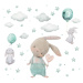 Samolepka do dětského pokoje - Zajíčci s hvězdičkami v mentolové barvě
