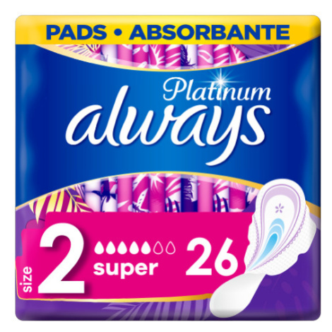 ALWAYS Platinum Super (Velikost 2) Hygienické Vložky S Křidélky 26ks 1 x 26 ks