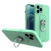 Silikonové pouzdro Ring Case s úchytem na prst a stojánkem pro iPhone 13 mint