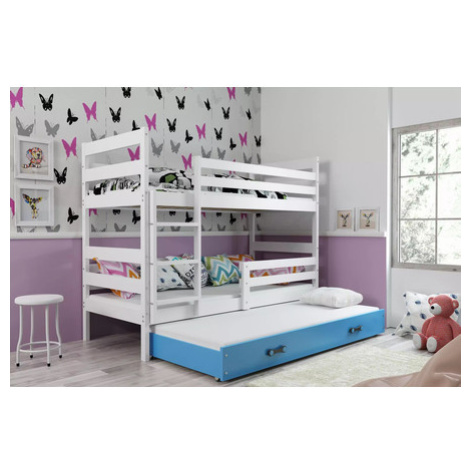 Dětská patrová postel ERYK s výsuvným lůžkem 80x160 cm - bílá Modrá BMS