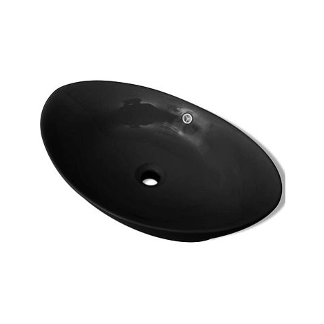 Černé luxusní keramické oválné umyvadlo s přepadem - 59 × 38,5 cm SHUMEE