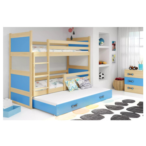 Dětská patrová postel s výsuvnou postelí RICO 200x90 cm Modrá Borovice BMS