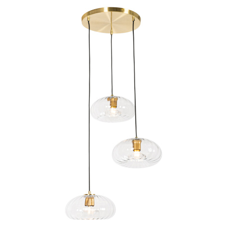 Art Deco závěsná lampa zlatá se skleněným kulatým 3-světlem - Ayesha QAZQA