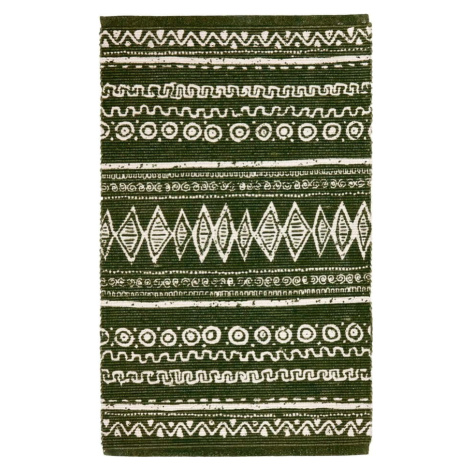 Zeleno-bílý bavlněný koberec Webtappeti Ethnic, 55 x 140 cm