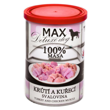 Max Deluxe Dog konzerva Krůtí a kuřecí svalovina 400g