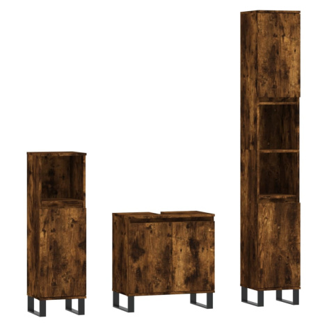 vidaXL 3dílný set koupelnových skříněk kouřový dub kompozitní dřevo