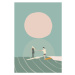 Ilustrace A surf couple surfing on the longboard surfboards, LucidSurf, 26.7x40 cm