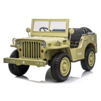 mamido  Dětský elektrický vojenský Jeep Willys 4x4 třímístný béžový