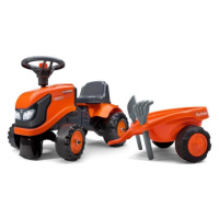 Falk 260C Baby Kubota ride-on traktor s přívěsem, hrábě & lopata