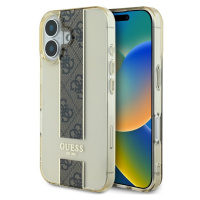 Guess IML Middle 4G Stripe kryt pro iPhone 16 hnědý