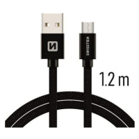 Swissten textilní datový kabel micro USB 1.2m černý