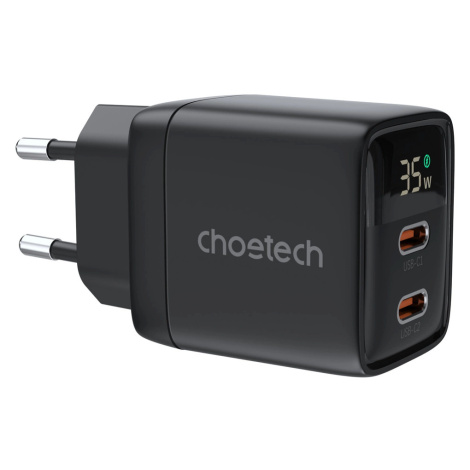 Choetech PD6051 USB-C USB-C PD 35W GaN síťová nabíječka s displejem - černá