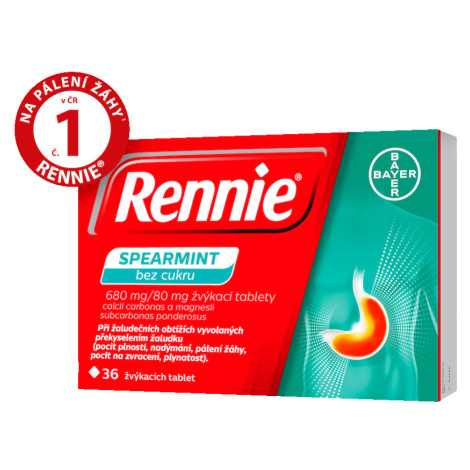 Rennie Spearmint (bez cukru), žvýkací tablety, 36 ks