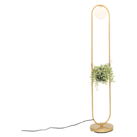 Stojací lampa ve stylu Art Deco zlatá s bílým sklem - Isabella QAZQA