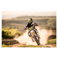 Fotografie Man on dirt bike racing on dirt road in nature., skynesher, 40 × 26.7 cm