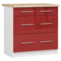 Kuchyňská skříňka se šuplíky 80 cm VERMINA - bílá / červená lesklá