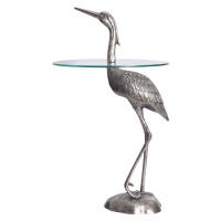 Estila Designový kulatý příruční stolek Ardea se skulpturální podstavou ve tvaru volavky ve stří