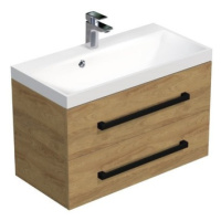 Koupelnová skříňka s černou úchytkou a umyvadlem SAT Cube Way 80x53x40 cm dub Hickory mat CUBE2C