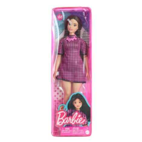 Popron.cz Barbie Modelka - černo-růžové kostkované šaty HBV20