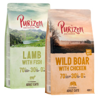 Míchané balení Purizon - bezobilné 2 x 400 g - Jehněčí & ryba a Divočák & Kuřecí