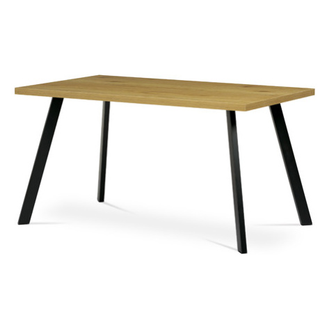 Jídelní stůl 140x85x75 cm, deska melamin, 3D dekor divoký dub, kovové nohy, černý mat Autronic