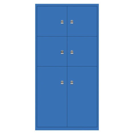 BISLEY LateralFile™ Lodge, se 6 uzamykatelnými boxy, výška 4 x 375 mm, 2 x 755 mm, modrá