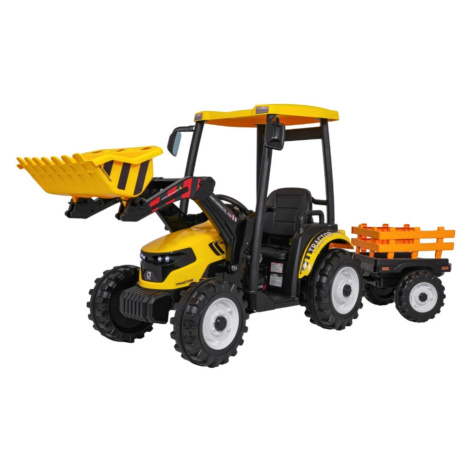 mamido Dětský elektrický traktor MEGA D68 24V s přívěsem žlutý