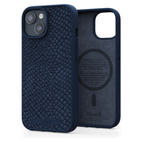 NJORD Salmon Leather Magsafe kryt iPhone 15 modrý