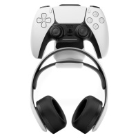 FIXED Závěsný nabíjecí dok pro ovladač DualSense PlayStation 5 s hákem pro sluchátka, černo-bílý