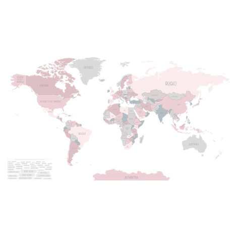 Yokodesign Tapeta Mapa světa růžová Délka: 300 cm