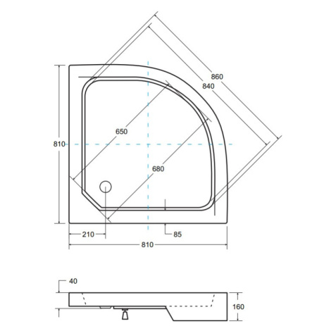 HOPA Čtvrtkruhová sprchová vanička ALEX Rozměr A 80 cm, Rozměr B 80 cm OLBVANACALE80