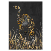 Ilustrace Black gold jaguar in grass, Sarah Manovski, 30 × 40 cm